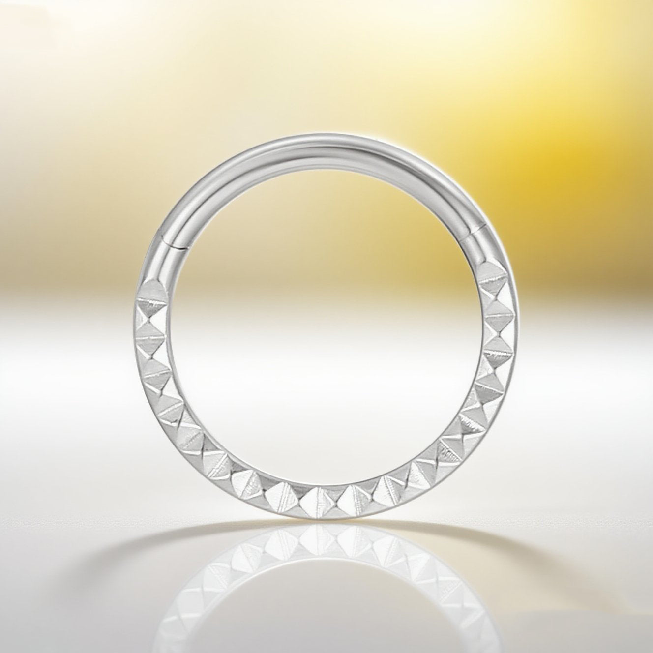 14K Gold Pyramid Pattern Engraved Septum Nose Ring – Luxury Piercing Jewelry