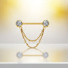 Double CZ End Nipple Stud with Chain – Stylish Body Piercing Jewelry