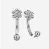 Titanium Flower Curved Barbell With Prong Set