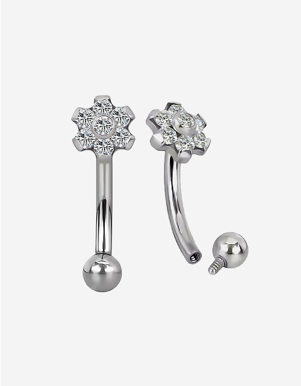 Titanium Flower Curved Barbell With Prong Set
