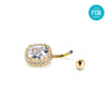 Gold F136 Titanium Belly Button Ring–Rectangle CZ Dangle,Hypoallergenic Navel Piercing Jewelry