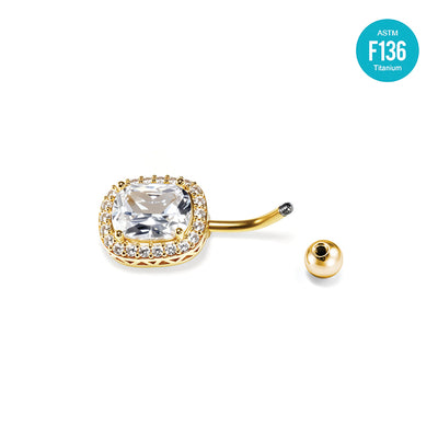 Gold F136 Titanium Belly Button Ring–Rectangle CZ Dangle,Hypoallergenic Navel Piercing Jewelry