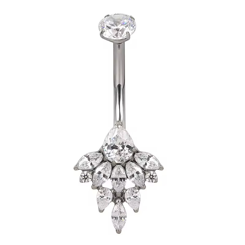 Marquise CZ Cluster Flower with Round CZ Prong Belly Ring