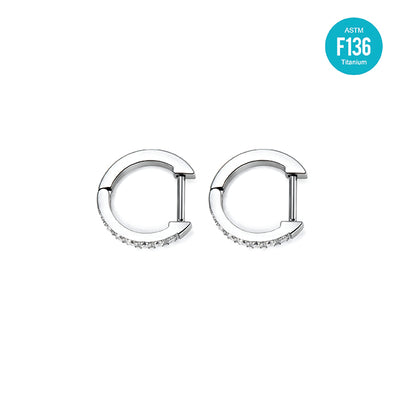 F136 Titanium D-Shaped CZ Hoop with Straight Bar–Ultra Sparkling Hypoallergenic Cartilage Ring