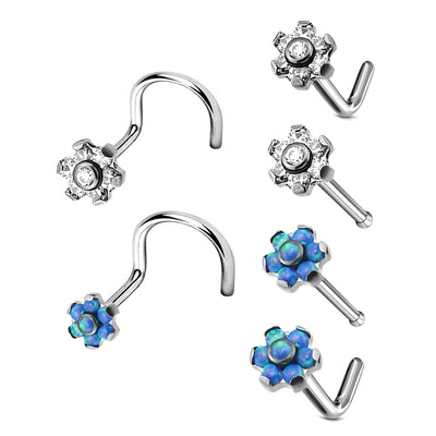 Medical Grade Titanium Nose Studs – Fire Top Opal & CZ Set