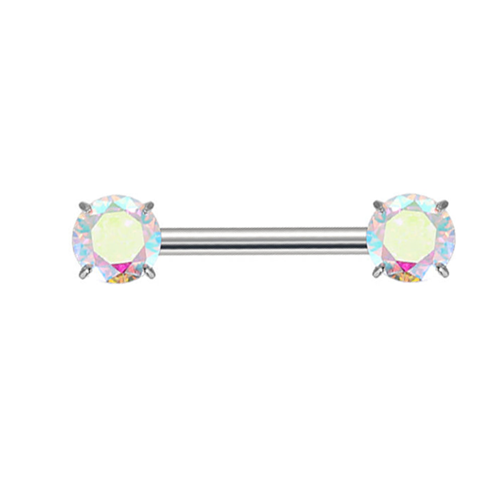 Prong Set CZ Barbell – ASTM F136 Titanium Body Jewelry for Piercings