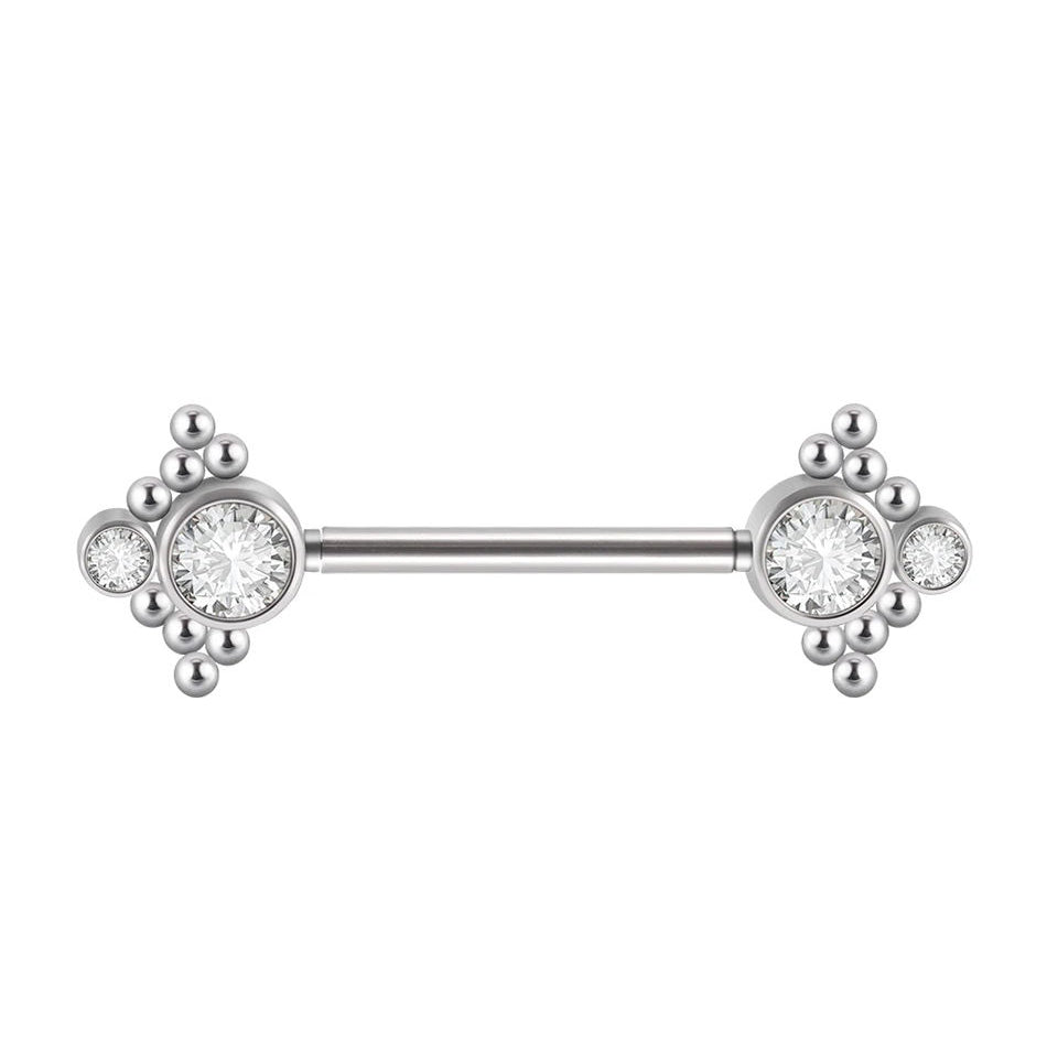 Double CZ Nipple Barbell with Chain – Hypoallergenic Titanium