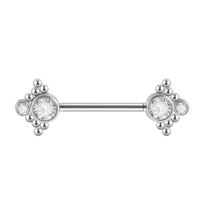 Double CZ Nipple Barbell with Chain – Hypoallergenic Titanium