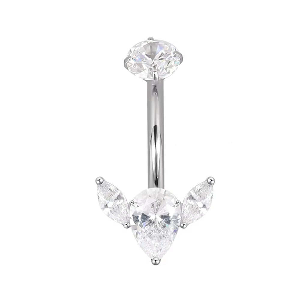 Titanium Bezel Set CZ Top With 2 Marquise CZ and Pear CZ Center Flower Belly Button Ring