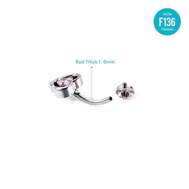 F136 Titanium Belly Button Ring–Heart CZ Dangle,Hypoallergenic Navel Piercing for Women