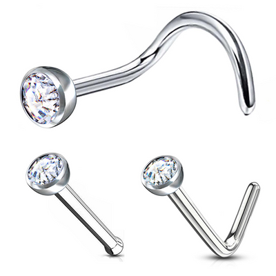 Internally Threaded Titanium Nose Piercing – Bezel Gem Set
