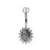 F136 Titanium Flower Navel Ring & Oval Natural Stone Center