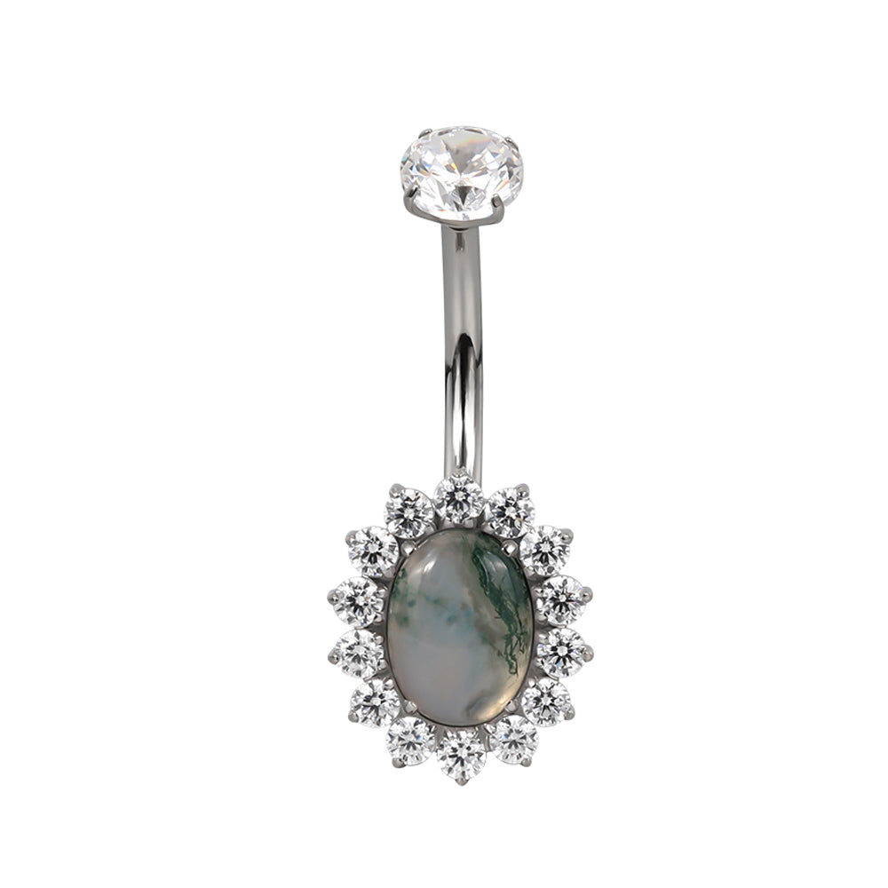 F136 Titanium Flower Navel Ring & Oval Natural Stone Center