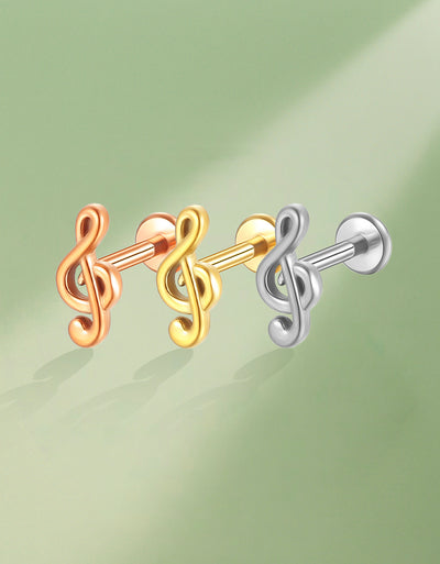14K Solid Gold Music Note Stud Earring Hypoallergenic Minimalist Jewelry
