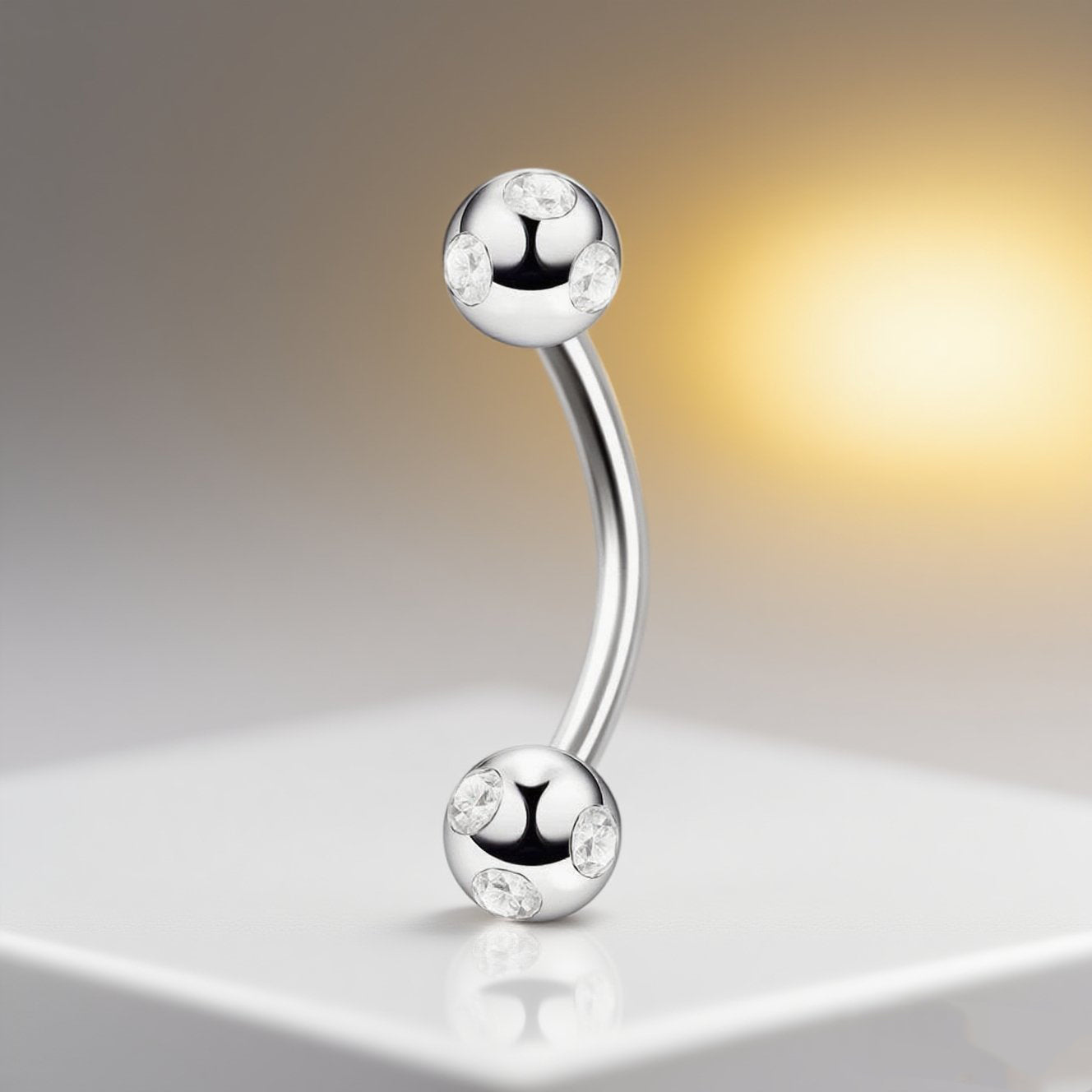316L Stainless Steel Eyebrow Piercing – Gem Curved Barbell Banana Ring