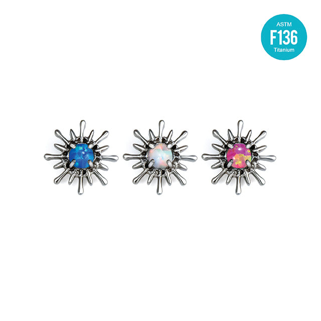 F136 Titanium Sea Urchin Spike Stud with Opal – Internally Threaded Piercing Top