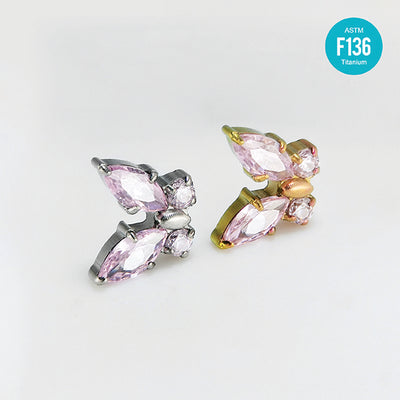 F136 Titanium Butterfly CZ Stud Head – Internally Threaded Flat Back Piercing Jewelry