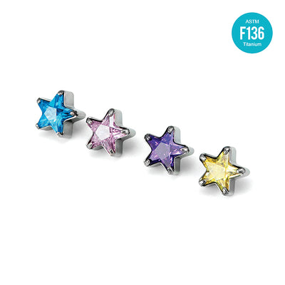F136 Titanium Internally Threaded Star CZ Piercing Head–Lip, Ear & Nose Jewelry