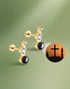 Double Stone Projector Cross Earring F136 Titanium Personalized Piercing Jewelry