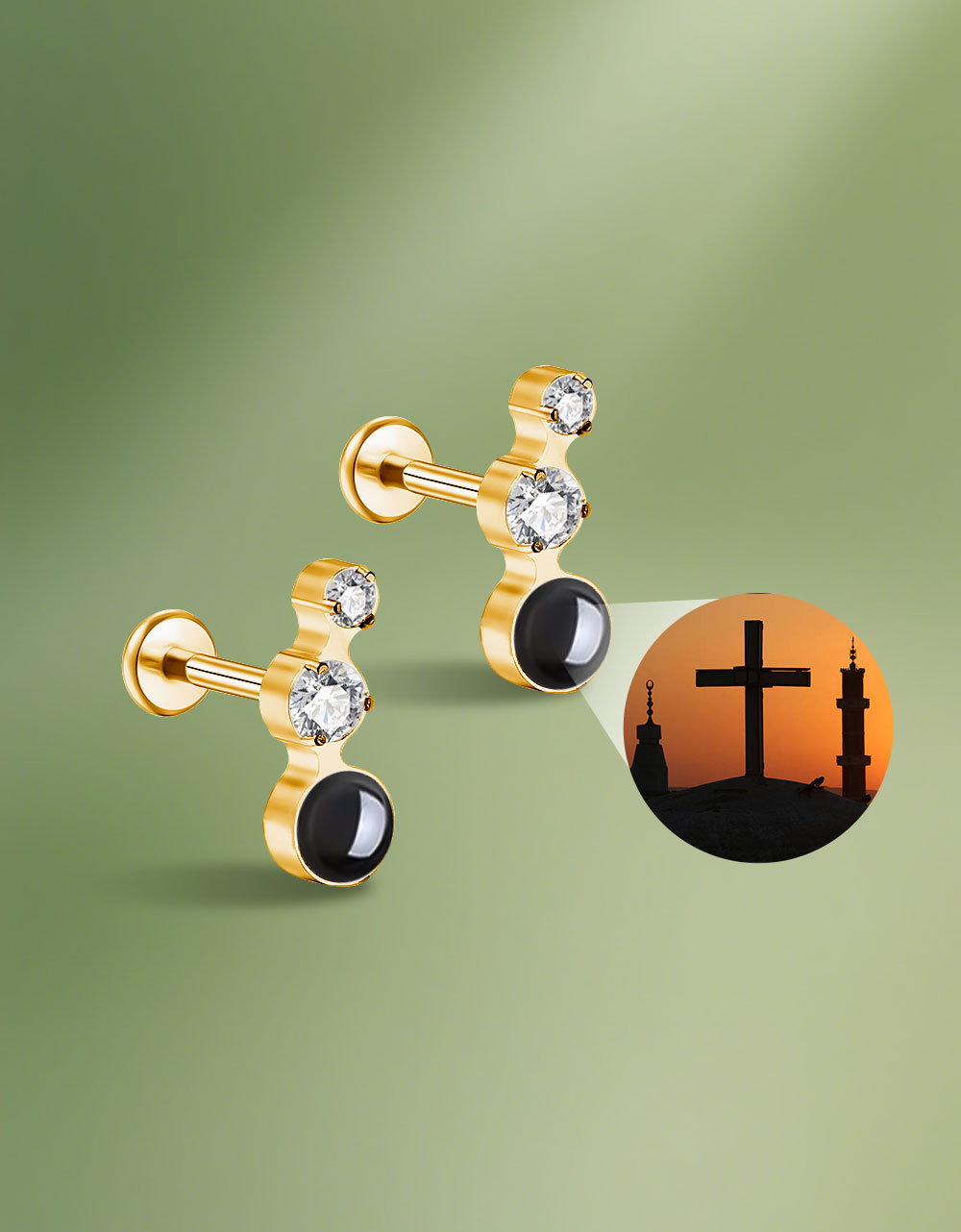 Double Stone Projector Cross Earring F136 Titanium Personalized Piercing Jewelry