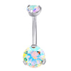Double CZ Titanium Belly Ring Internally Threaded Navel Jewelry