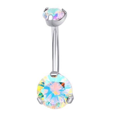 Double CZ Titanium Belly Ring Internally Threaded Navel Jewelry