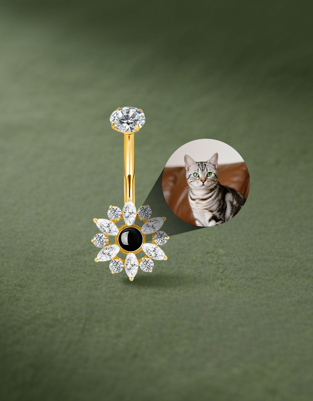 Sunflower Belly Button Ring Custom Pet Photo Micro Projection Piercing Jewelry