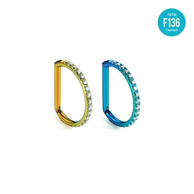 Titanium D-Shaped Clicker Hoop with CZ – Hypoallergenic Piercing Ring