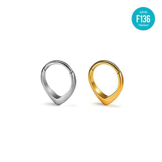 F136 Titanium Gold-Plated Teardrop Clicker – Hypoallergenic Nose & Cartilage Ring