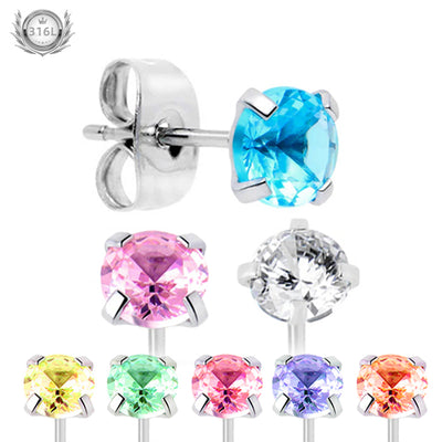 Premium 316L stainless steel piercing stud with colorful CZ stones