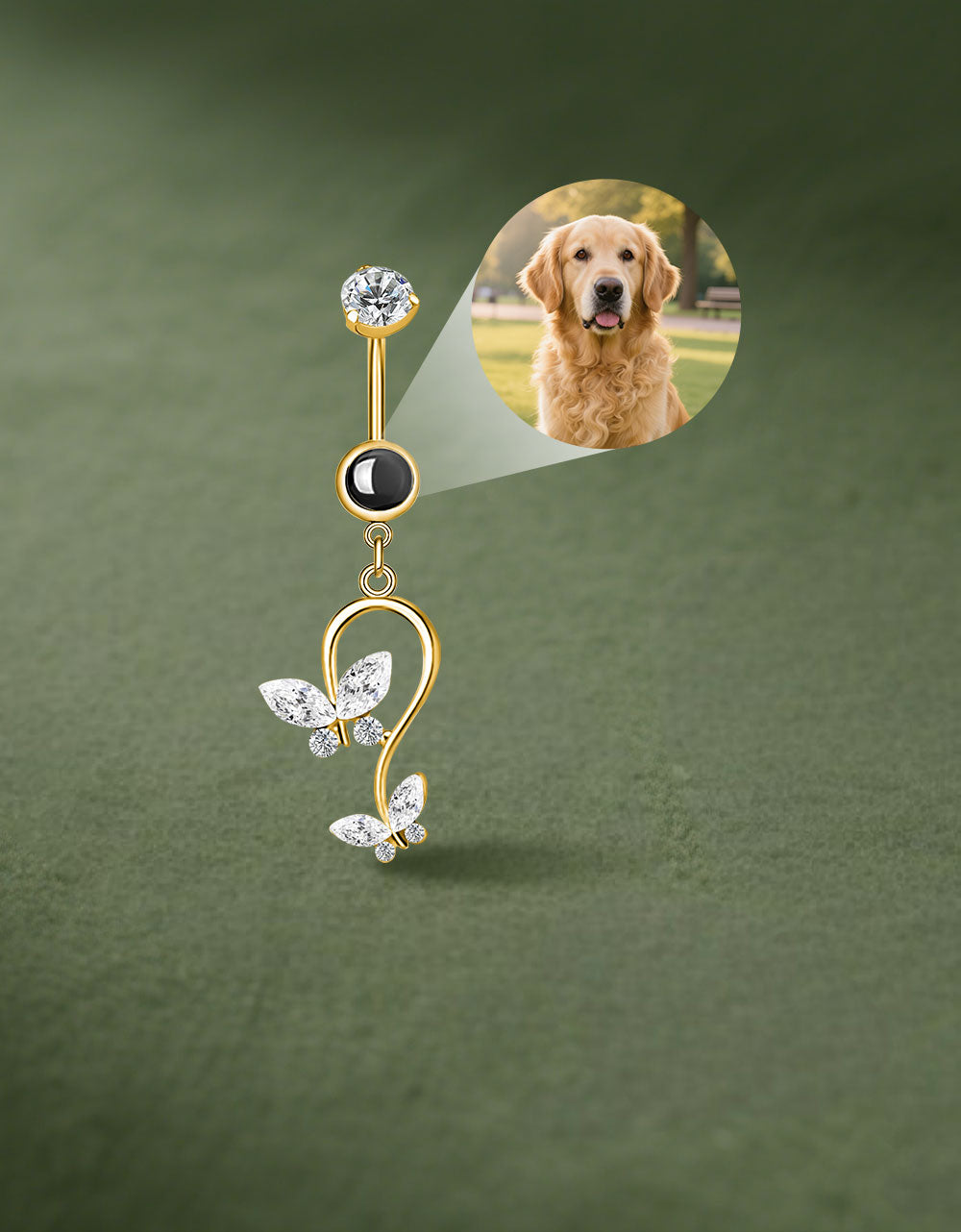 Double Butterfly Belly Button Ring Custom Pet Photo Micro Projection Piercing Jewelry