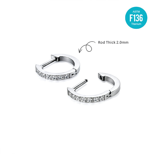 F136 Titanium D-Shaped CZ Hoop with Straight Bar–Ultra Sparkling Hypoallergenic Cartilage Ring