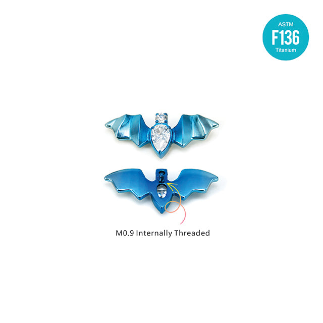 F136 Titanium Bat CZ Stud–Internally Threaded Hypoallergenic Cartilage Earring