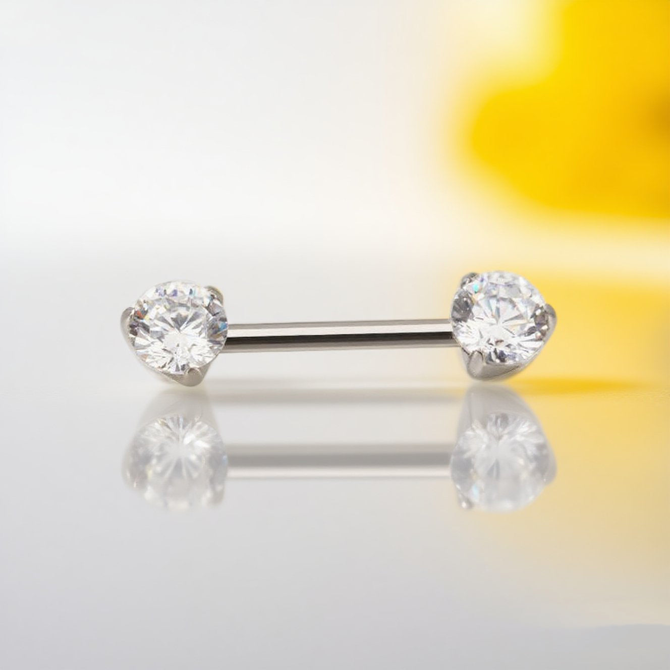 Threadless Titanium Nipple Barbell–Prong Set CZ Ends | Push-In Style Body Piercing Jewelry