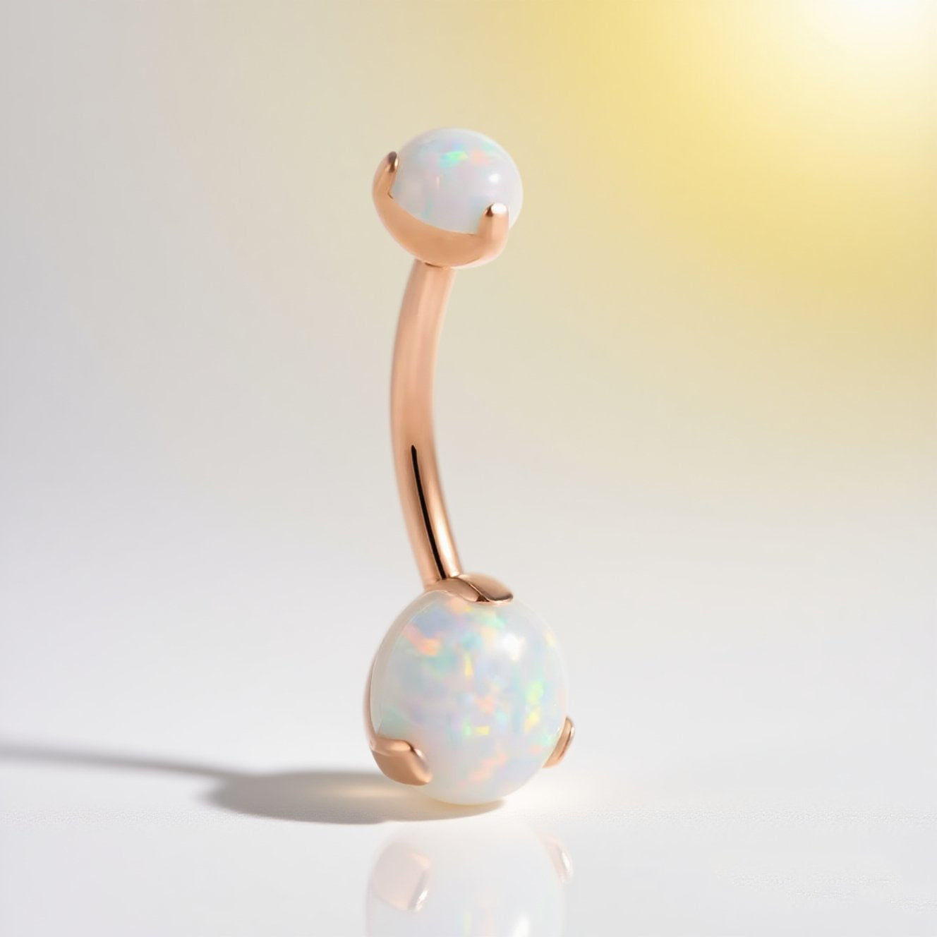 14K Gold Double Pearl Belly Button Ring – Elegant Navel Piercing Jewelry