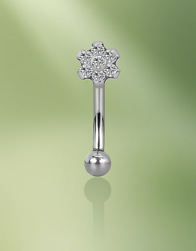 Titanium Flower Curved Barbell With Prong Set