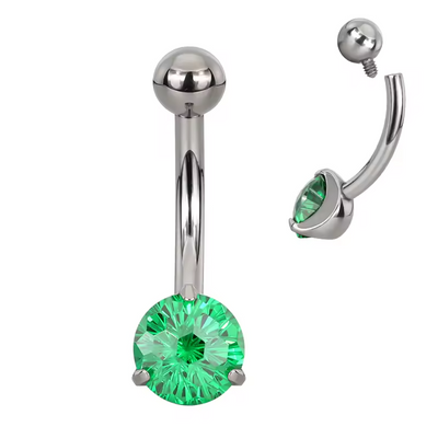 Titanium Belly Button Ring with Prong-Set CZ–Hypoallergenic Navel Piercing Jewelry
