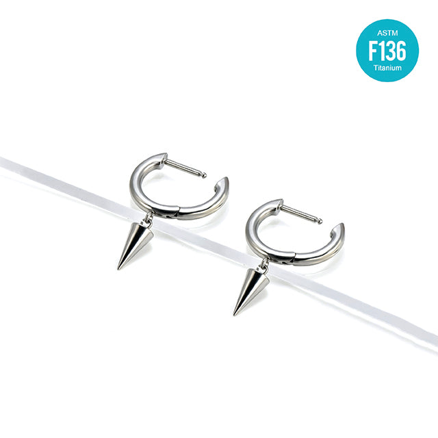 F136 Titanium D-Shaped Punk Spike Hoop–Straight Bar Hypoallergenic Earring for Cartilage,Helix or Lobe