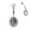 F136 Titanium Flower Navel Ring & Oval Natural Stone Center