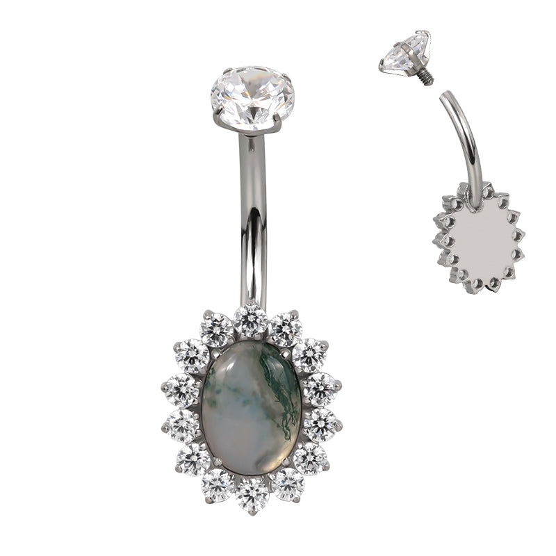 F136 Titanium Flower Navel Ring & Oval Natural Stone Center