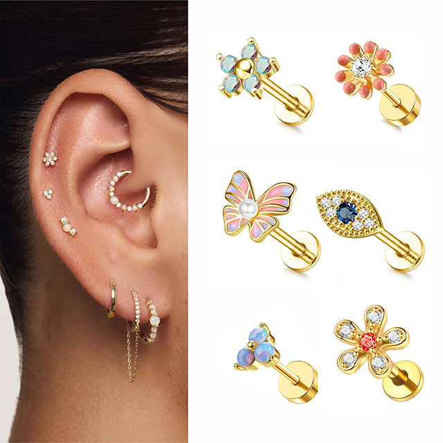 Labret Titanium Piercing Jewelry Snake and Moon Internally Threaded Helix Earring Labret Top