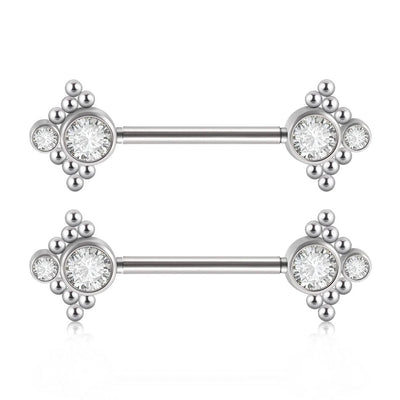 Double CZ Nipple Barbell with Chain – Hypoallergenic Titanium