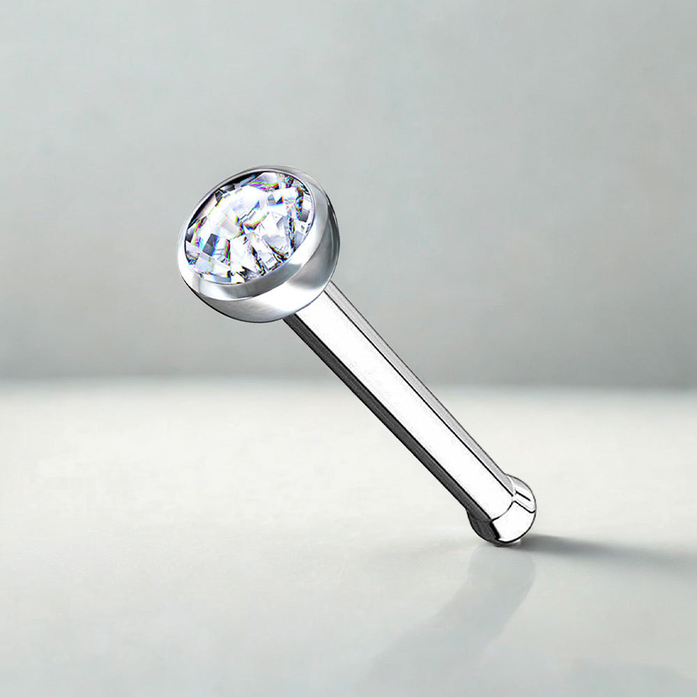 Internally Threaded Titanium Nose Piercing – Bezel Gem Set