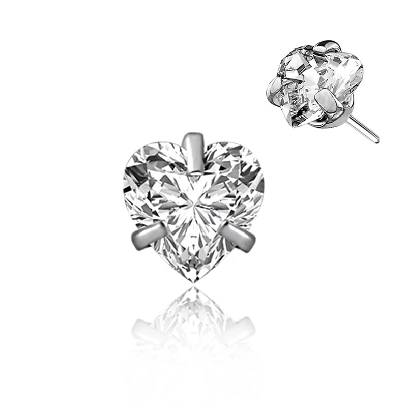 Titanium Labret Top with CZ – 3/4/5 Prong Set Square, Star, Heart, Triangle | 16G Internally Threaded or Push Pin Lip & Helix Piercing