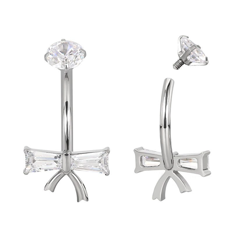 F136 Titanium Bezel-Set CZ Navel Ring Double CZ Top & Bottom