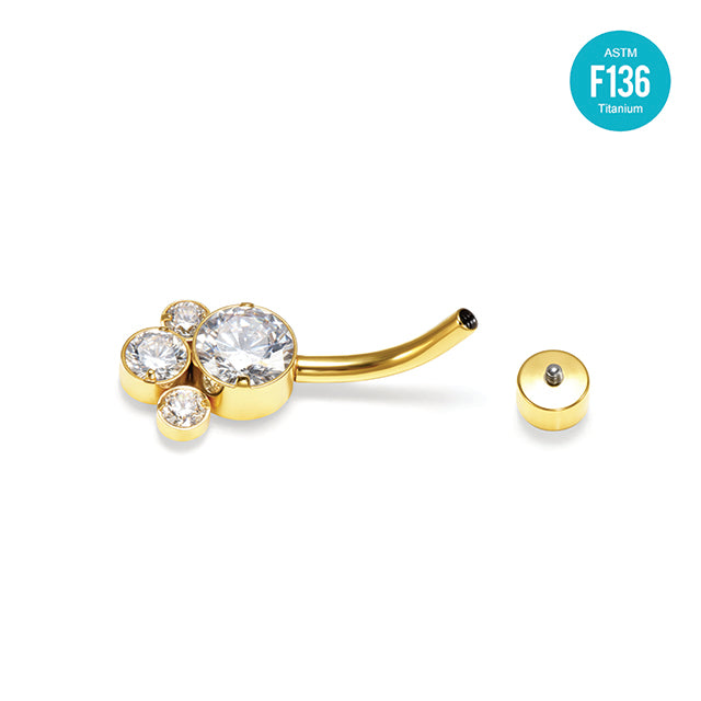 Gold F136 Titanium Belly Button Ring–Cat Paw CZ Dangle,Hypoallergenic Navel Piercing Jewelry