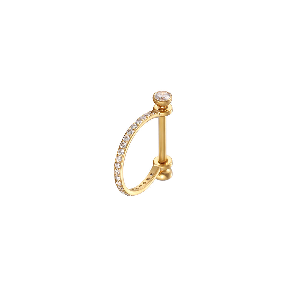 D-Shaped Single Row White CZ Hypoallergenic Nipple Ring