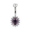 F136 Titanium Flower Navel Ring & Oval Natural Stone Center