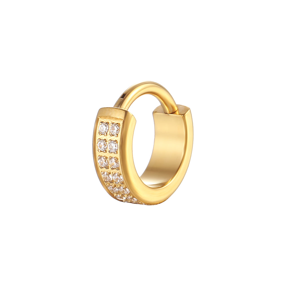 Wide Double Row CZ Nose Ring Sparkling Hinged Hoop, 16G Septum or Nostril Piercing