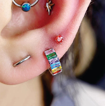 F136 Titanium CZ Sparkle Hoop – Rainbow/Ice Candy Clicker Ring for Cartilage & Lobe